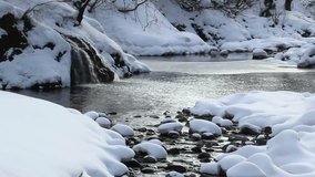 Otori River in winter flowing through the mountains, yamagata prefecture Japan. - Powered by Shutterstock - Get 15% off with code: PIKWIZARD15