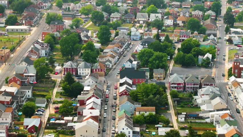 Panoramic townscape with old historical architecture in Hagerstown, Maryland. American architecture