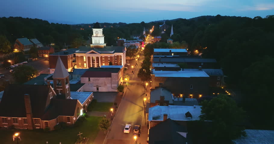 Old historic town architecture in USA. View from above of Jonesborough, old small town in Tennessee