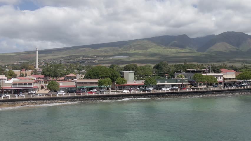 Drone shot of Lahaina, Hawaii before the fire
