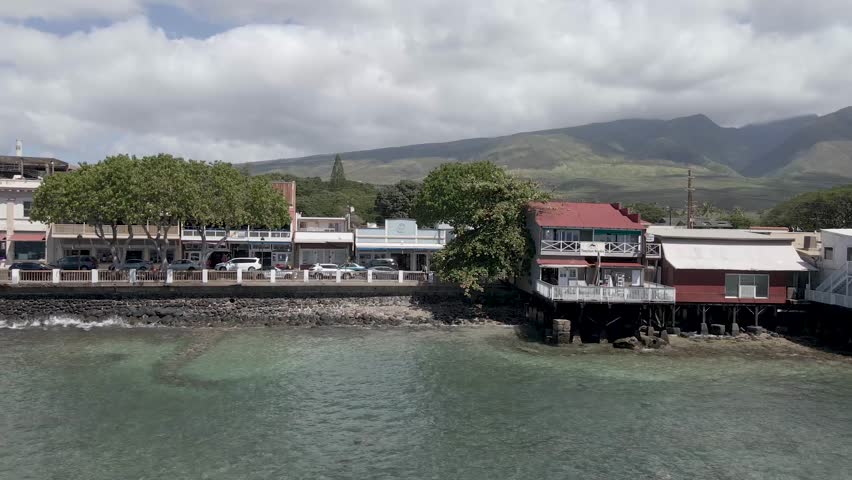 Drone shot of Lahaina, Hawaii before the fire