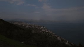 Video of beach and water of sea of Galilee in Israel. Sacred holy place for christians and jewish pepole. Blue relaxing water.

