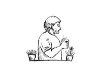 Animation of a man drinking coffee