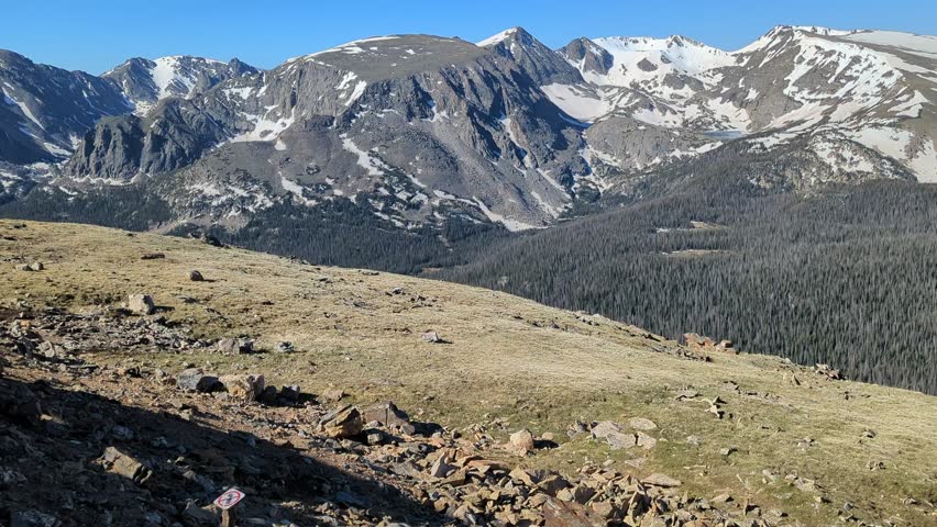 View of the Forest Canyon from the Tundra Communities Trailhead Park lot on the Trail Ridge Road in the Rocky Mountain National Park (Estes Park, Colorado, United States of America).