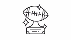 Animated award icon. American football trophy line animation. Tournament prize. Team game. Gridiron ball. Black illustration on white background. HD video with alpha channel. Motion graphic
