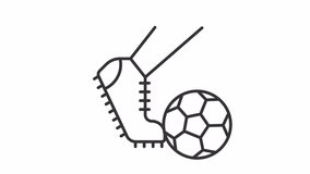 Animated kick icon. Soccer game rules line animation. Football player kicking ball. Sport equipment. Black illustration on white background. HD video with alpha channel. Motion graphic