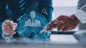 Businessman show CRM Customer Relationship Management for business sales marketing system concept presented in futuristic graphic interface of service application to support CRM database analysis. - Powered by Shutterstock - Get 15% off with code: PIKWIZARD15