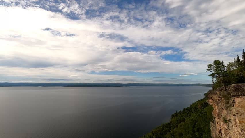 Edge of high cliff overlooking the north shore of Lake Superior near Thunder Bay, Ontario, Canada.