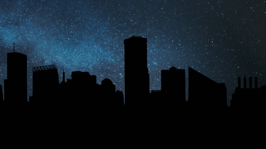 Baltimore Skyline by Night, Time Lapse with Stars and Milky Way in Background, Maryland USA