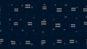 Equals symbols float horizontally from left to right. Parallax fly effect. Floating symbols are located randomly. Seamless looped 4k animation on dark blue background