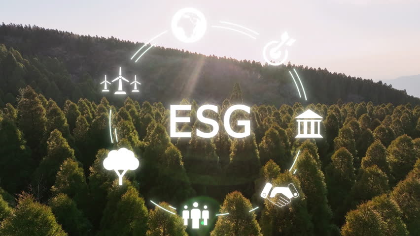 ESG Save the earth planet unity net zero waste CO2 emission. Forest tree nature global care eco growth hope future in clean power energy. Ethical SDGs reduce social issues control protect plan synergy