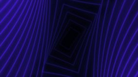Abstract hypnotic stylish tunnel animation of rotating glowing blue rectangles.
