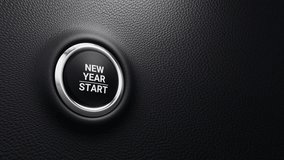 New Year Start push button, New Year Start modern car button with blue shine. Start new year. Business strategy, opportunity and change concept. 4k 3d loop animation