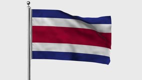 Costa Rica looped flag waving in the wind with colored chroma key on transparent background remove, cycle seamless loop video
