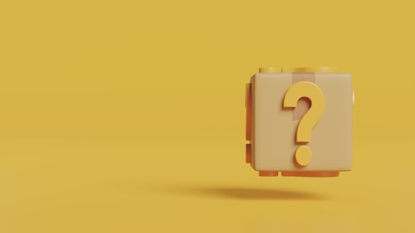 3d goods cardboard box with orange question mark symbol icon isolated on yellow background. FAQ or frequently asked questions, alpha channel Royalty-Free Stock Footage #3408321107