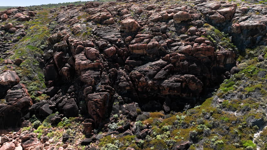 erial of Rugged rocky cliffs seen between Margaret River and Naturaliste. Tourism and Nature of South Western Australia. 3 hours drive from Perth.