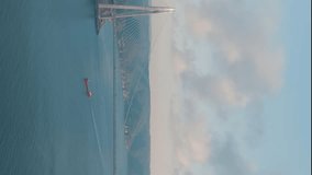 Vertical video. Istanbul, Turkey. The bridge of Sultan Selim Yavuz across the Bosphorus. Sunset time, Aerial View