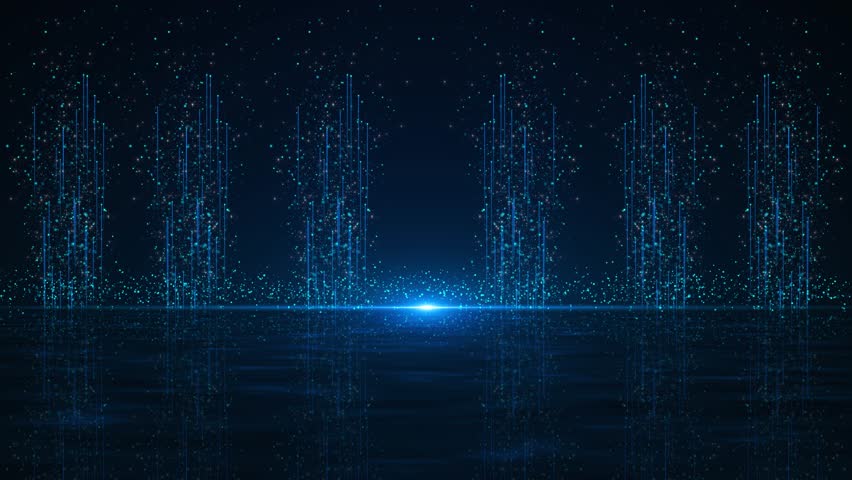 Deep cyber stage waves lights, futuristic digital Art background c waving lines particles big data streams, Animation. product presentation cyberspace stream. party Oscar award. 3D Illustration