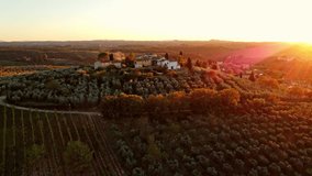4K Video sunset drone shot of Tuscany Landscape 