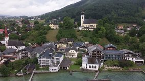 aerial view of Attersee town at Attersee lake 