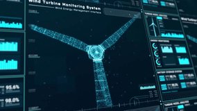 Futuristic wind turbine energy control center interface design, digital data network battery management system, green renewable power technology software, engineering iot HUD information 3d rendering - Powered by Shutterstock - Get 15% off with code: PIKWIZARD15