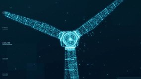 Futuristic wind turbine energy control center interface design, digital data network battery management system, green renewable power technology software, engineering iot HUD information 3d rendering - Powered by Shutterstock - Get 15% off with code: PIKWIZARD15