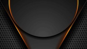 Black perforated background with orange glowing triangles and circle. Seamless looping technology motion design. Video animation Ultra HD 4K 3840x2160