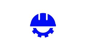 Worker safety helmet icon isolated with gears rotted on white background.