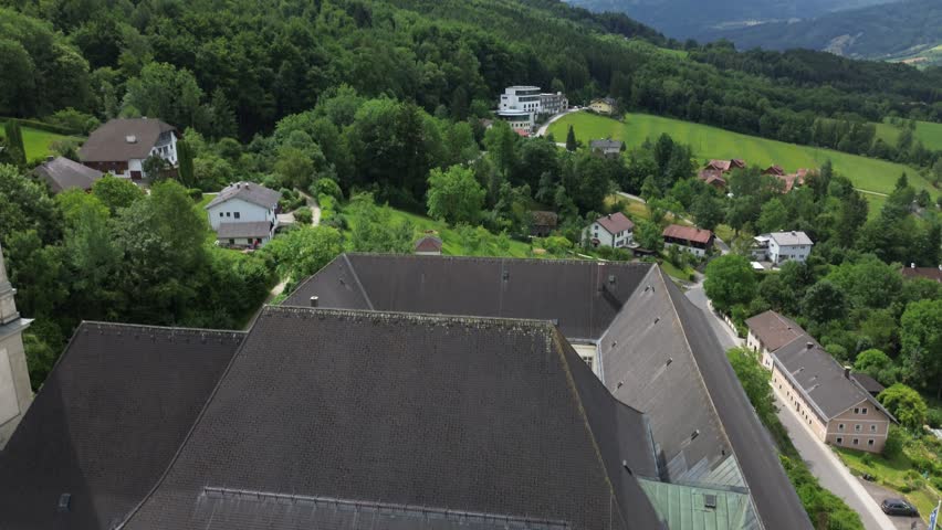 aerial of Schlierbach in Kremstal valley in Upper Austria