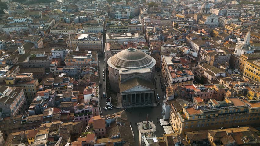Incredible Aerial View Above Dome of Pantheon in Rome, Italy