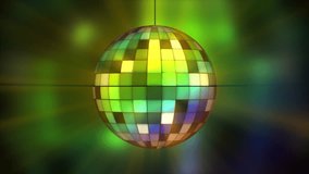 Abstract magical multicolored disco ball from the 80's glowing with rays of bright light.