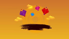 4K Animation Video of Makar Sankranti Festival, Kites Flying in Sky