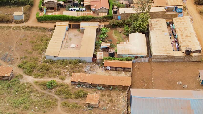Aerial View of rural kenya- loitokitok sub urbs of Nairobi, Kenya. Urban Neighborhood and Downtown in Skyline, 60fps Drone Shot