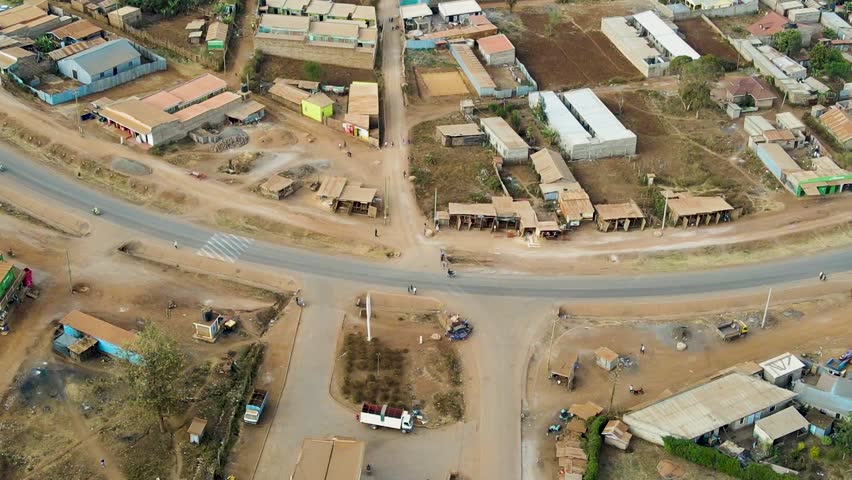 Aerial View of Nairobi, Kenya. Urban Neighborhood and Downtown in Skyline, 60fps Drone Shot