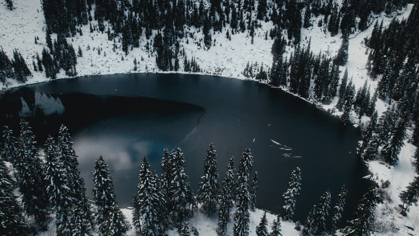 Calm Drone Shot of Alpine lake Early Winter Royalty-Free Stock Footage #3408940205