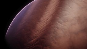 Giant alien gas planet in deep dark outer space. 3D animation and artistic concept of big Jupiter-like exoplanet. Space exploration and planetary science discovery of extrasolar cosmic phenomena. - Powered by Shutterstock - Get 15% off with code: PIKWIZARD15