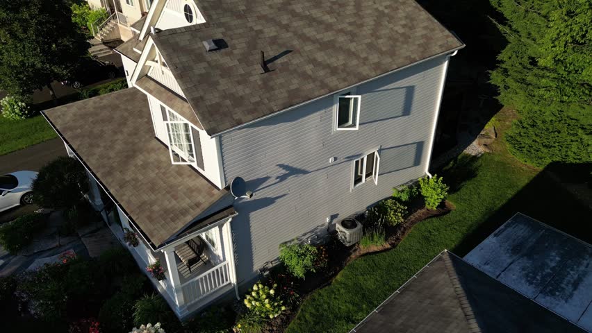 Aerial Drone Flight of Homes in Bracebridge Muskoka Ontario (Home Garden, Housing Construction, Northern Canada, Backyard Rock Garden)