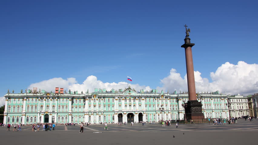 Hermitage and Palace Square in St. Petersburg - timelapse in motion