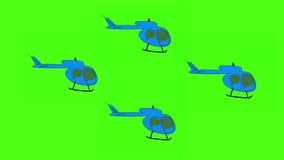 Animation of Helicopters moving from Left to Right in formation, isolated on Green Screen Background
