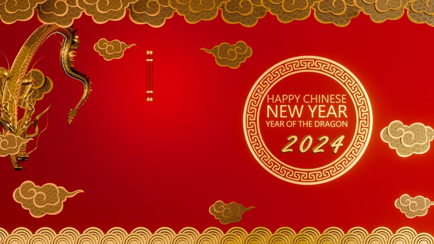 Writing Happy New Year in Chinese. Background image Chinese culture, Chinese New Year, water waves background. Year of the dragon. 3D Rendering	 Royalty-Free Stock Footage #3409040639