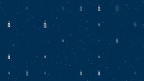 Template animation of evenly spaced a branch in a bottle symbols of different sizes and opacity. Animation of transparency and size. Seamless looped 4k animation on dark blue background with stars