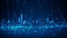 4K 3D Modern Smart city with wireless network connection line network, technology metaverse concept. Big data connection technology. global communication network concept. 5G. IoT. 3D Illustration - Powered by Shutterstock - Get 15% off with code: PIKWIZARD15