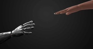 Human Fingers and AI Robot in Contact. Tech Embrace. Shiny Electric Lights. Technology Related 3D Animation. - Powered by Shutterstock - Get 15% off with code: PIKWIZARD15