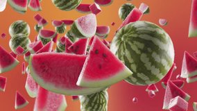 Burst of Watermelon and Watermelon Slices in Orange Gold Background - Powered by Shutterstock - Get 15% off with code: PIKWIZARD15
