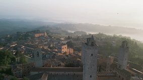 Aerial view of famous medieval San Gimignano town with its towers. Province of Siena, Tuscany, north-central Italy.