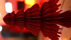Red fir tree decoration on a table at a restaurant