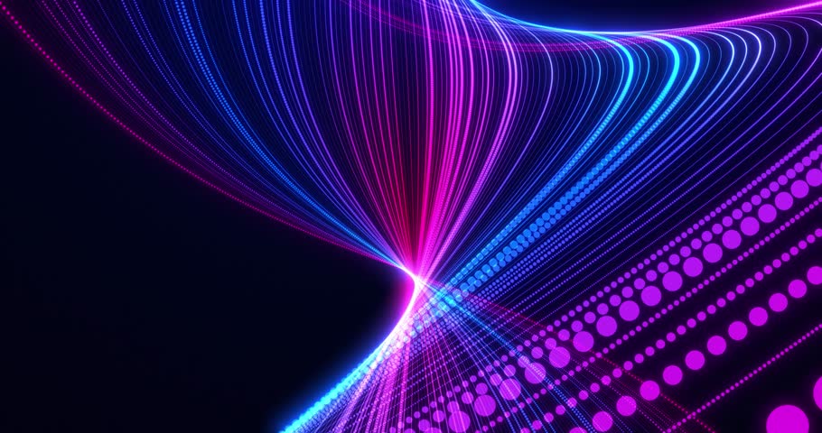 Abstract waves from lines and dots of particles of glowing swirling futuristic hi-tech. Abstract background. seamless loop