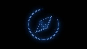  Video footage of glowing Compass neon icon. Looped Neon Lines abstract on black background. Futuristic laser background. Seamless loop. 4k video