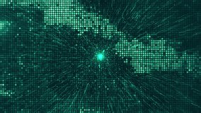 Abstract bright mosaic background. Abstract orange LED background with rays and motion dots. Technology digital square sparkling color background. Yellow pixel grid background. 3D Illustration - Powered by Shutterstock - Get 15% off with code: PIKWIZARD15