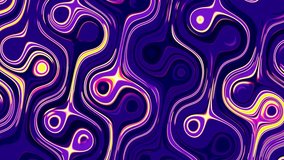 Animation of seamless pattern of glassy purple and yellow swirls and circles